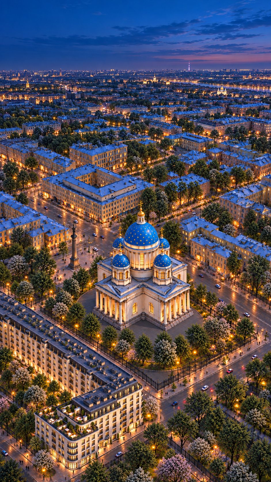 Троице-Измайловский собор и вечерний Санкт-Петербург